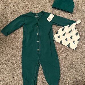 Teal Kids Footie and Hat Set
